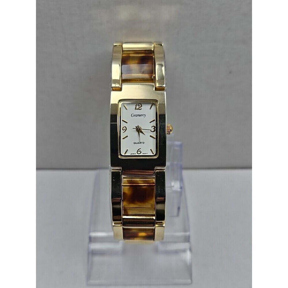 Womens Gramercy Tank Quartz Watch Gold Tone Tortoise Link New Battery 19mm